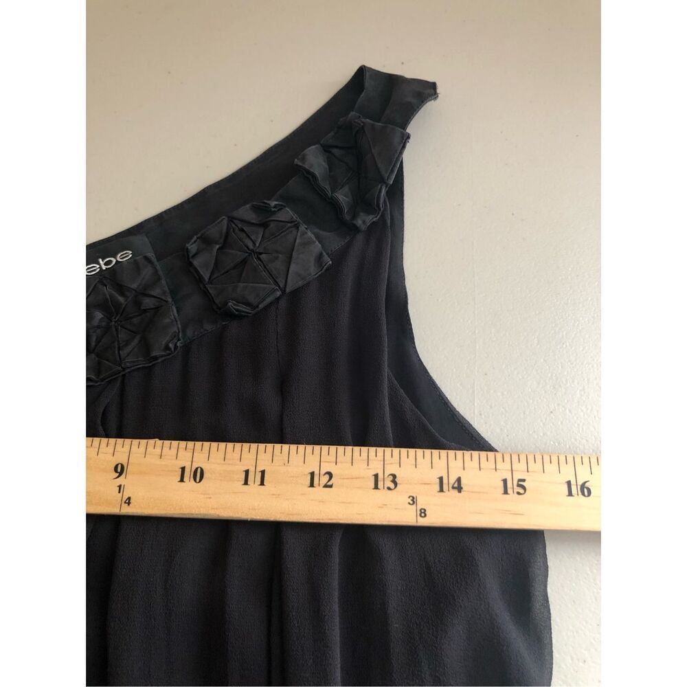 Bebe Black Silk One Shoulder Dress Embellished Neck Size S - Picture 8 of 11